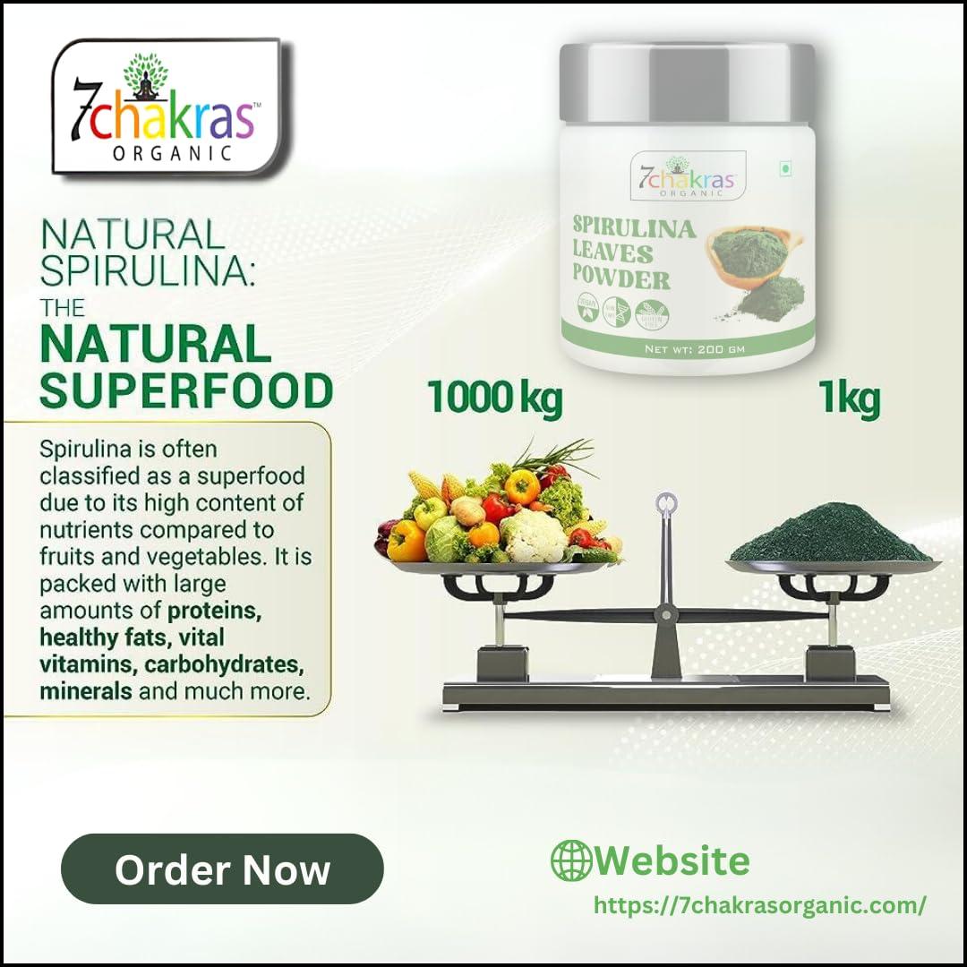 7 chakras organic 7 chakras organic Organic Spirulina Powder Micro Superfood, Rich in Protein, Vitamins & Minerals For Immunity,Digestion, Skin Health (200 gm)