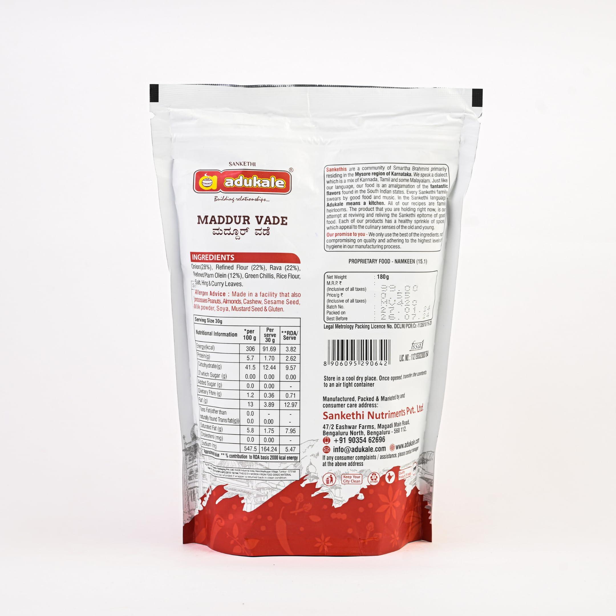 adukale Adukale Maddur Vade Combo | South Indian Snacks | No Palm Oil | 180 Gram Pack (Pack of 2 Combo)