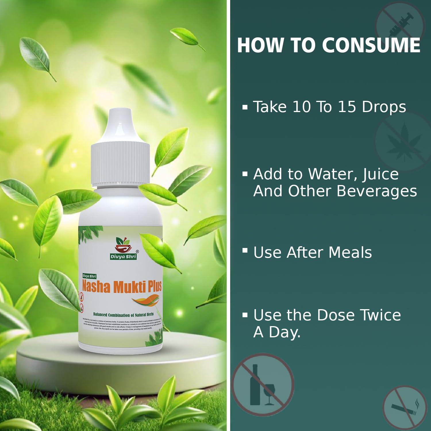 Divya Shri DIVYA SHRI Nasha Mukti Plus, Liquid Ayurvedic Drop For Alcohol Addiction | Leave Alcohol addiction | Sharab Mukti Dava, Scientifically Approved,Without Single Side Effect Pack of 3 (30 ML)