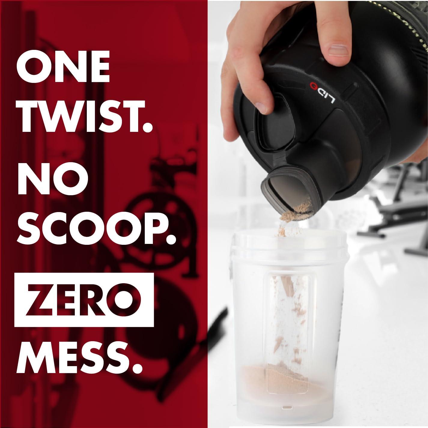 MyLidO MYLIDO Protein Dispenser Scoop Powder Dispense Supplement Funnel Universal Size Fits All Brands, Pre and Post Workout BPA Free Hands Clean Attachment Container Lid MyLid-O