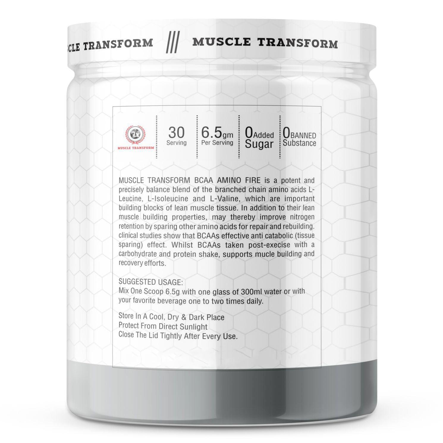 MUSCLE TRANSFORM Muscle Transform Amino Fire Advanced BCAA Supplement with Glutamine - Pre/Post Workout & Intra Workout Supplement | Muscle Recovery Drink with Amino Acids | Muscle Protein Synthesis - Lean Muscle - Improved Performance - Hydration for Men & Women [30