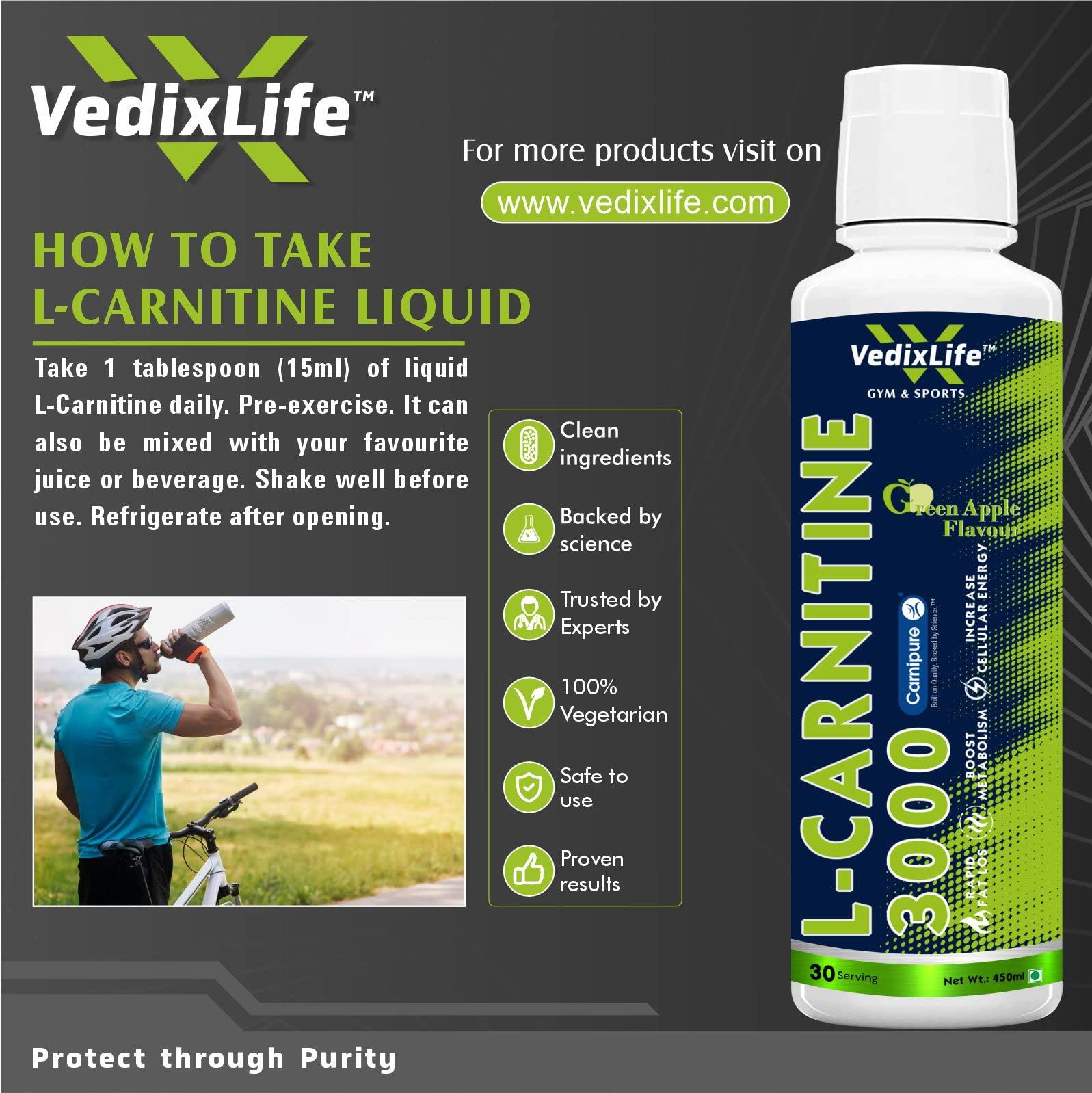 Generic L-Carnitine Liquid with Branded Carnipure, 3000 mg | Converts Fat into Energy | Pre & Post Workout | (Natural Green Apple Flavour, 450ml, 30 Servings)