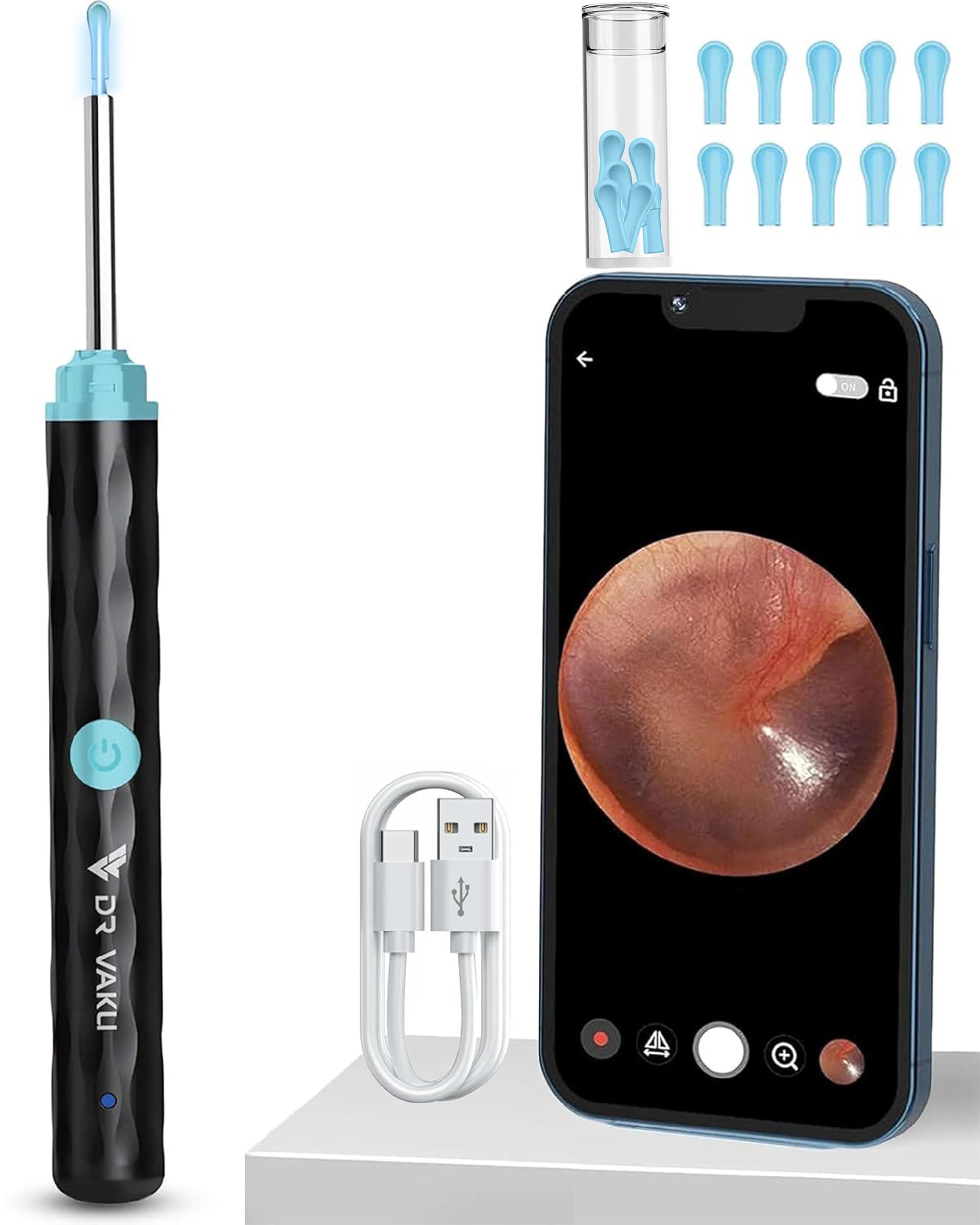 DR VAKU Dr Vaku Earocam Earwax Removal Tool Kit with HD Camera Wifi Connection & 6 LED Lights Endoscope Tool Ear Cleaner for iOS & Android + 10 Silicone Tips Free