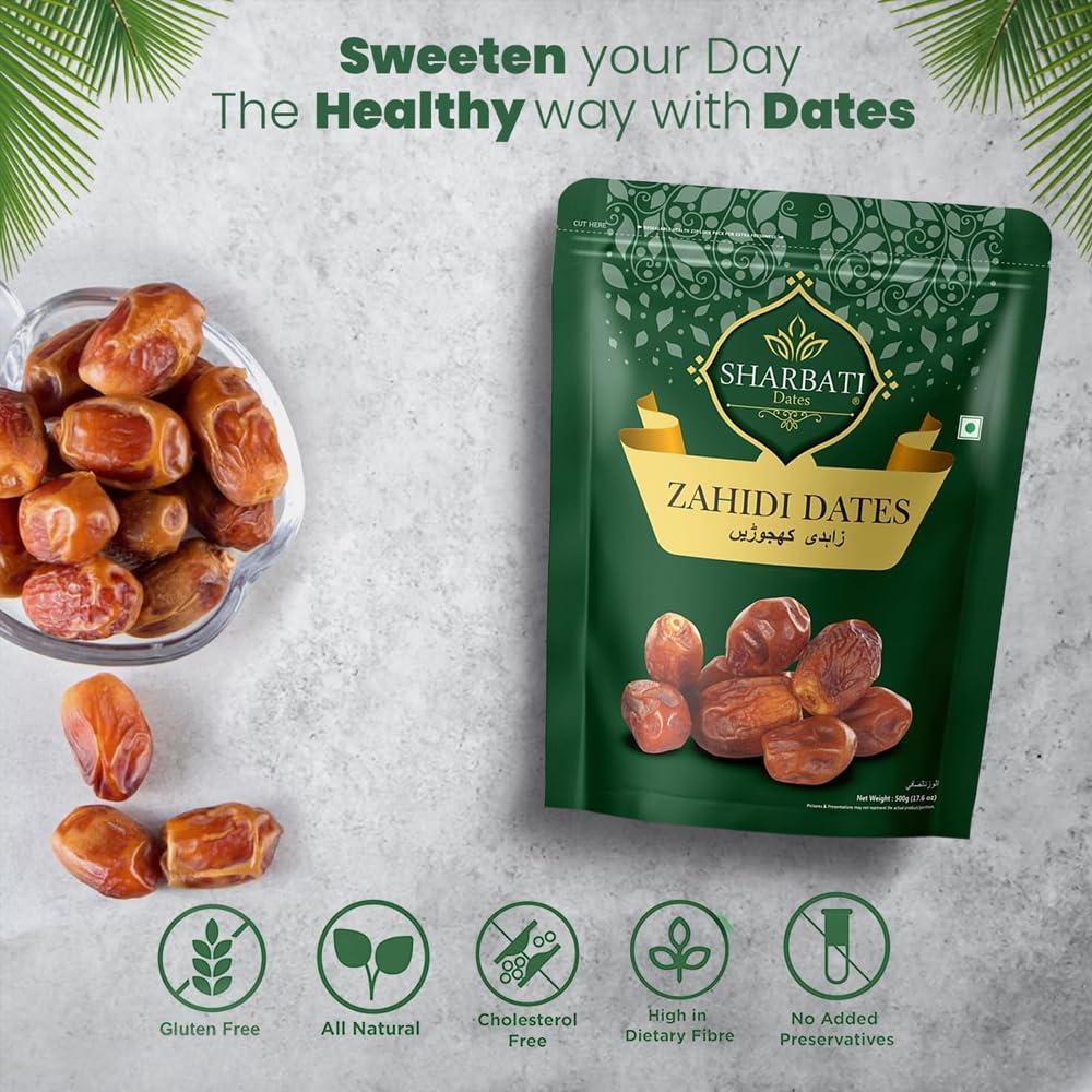 Sharbati SHARBATI DATES Premium Zahidi Fresh Dates 500Gm With High In Fibre & Rich Source Of Iron | Gluten Free | No Preservatives |100% Vegan | Wet Khajoor | Khajur | Date Fruits