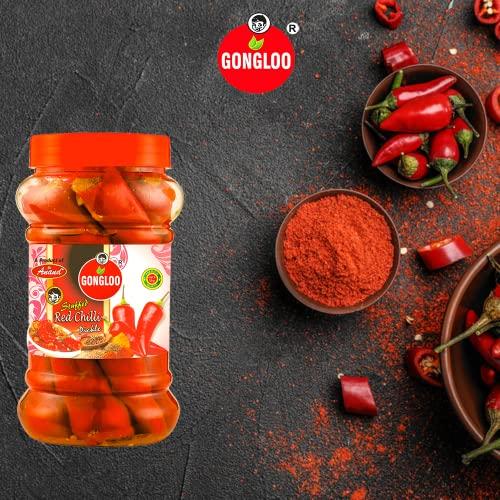 GONGLOO GONGLOO Homemade Red Chilli Pickle | Ready to Eat Lal Mirch Achar | High in Vitamin C & Fibre | Hygienically Packed | Rich in Antioxidants | Improves Digestion | 400 GM