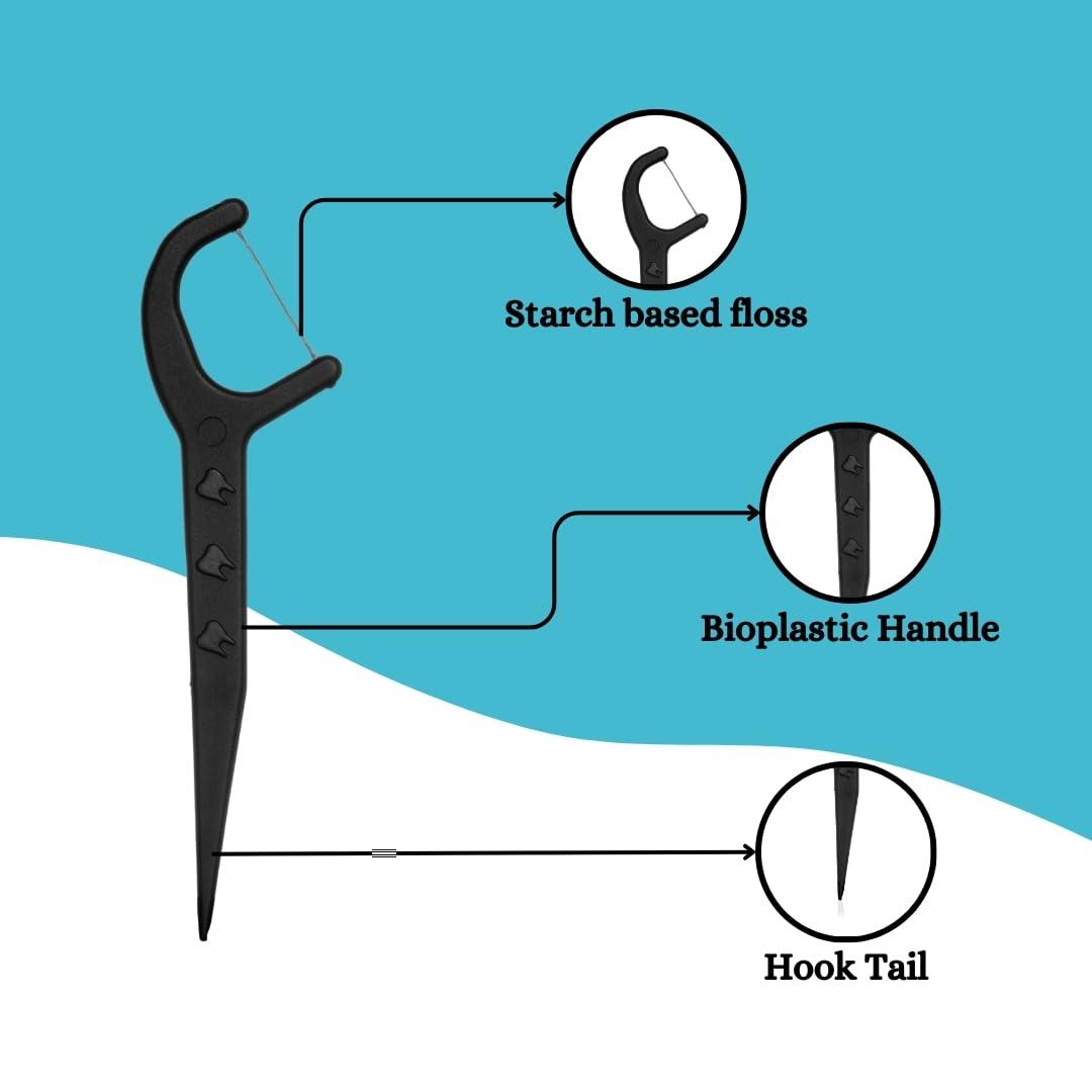 Generic The Able Co. Biodegradable and Environment Friendly Bamboo Toothbrush And Co. Biodegradable Dental Floss Picks Combo Pack of 2