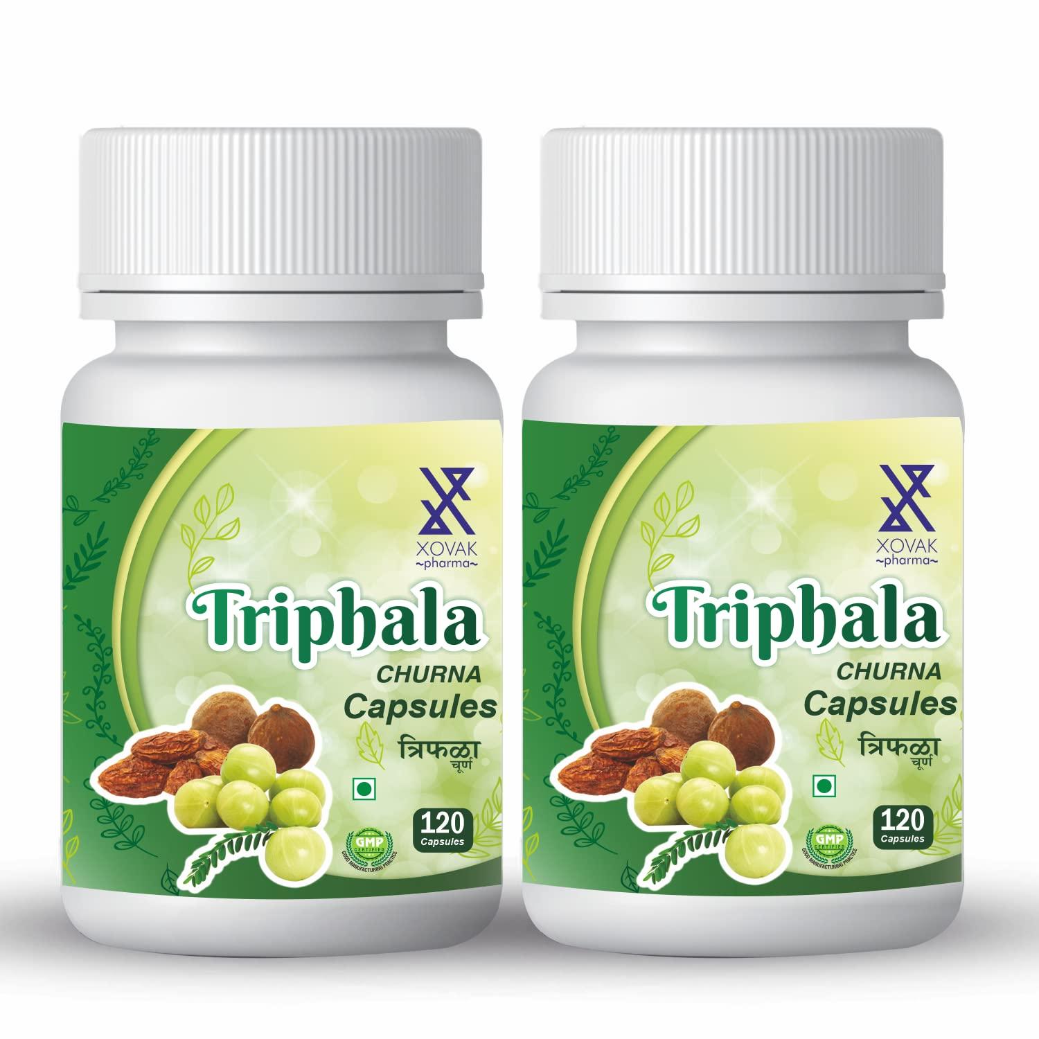 XOVAK PHARMA Xovak Pharma | Ayurveda Triphala Capsules For Good Digestion, Support Constipation, Liver Tonic, Stimulate Appetite, Body Detox, Improve Metabolism, Colon Cleanser (60 Capsules) (Pack of 2)