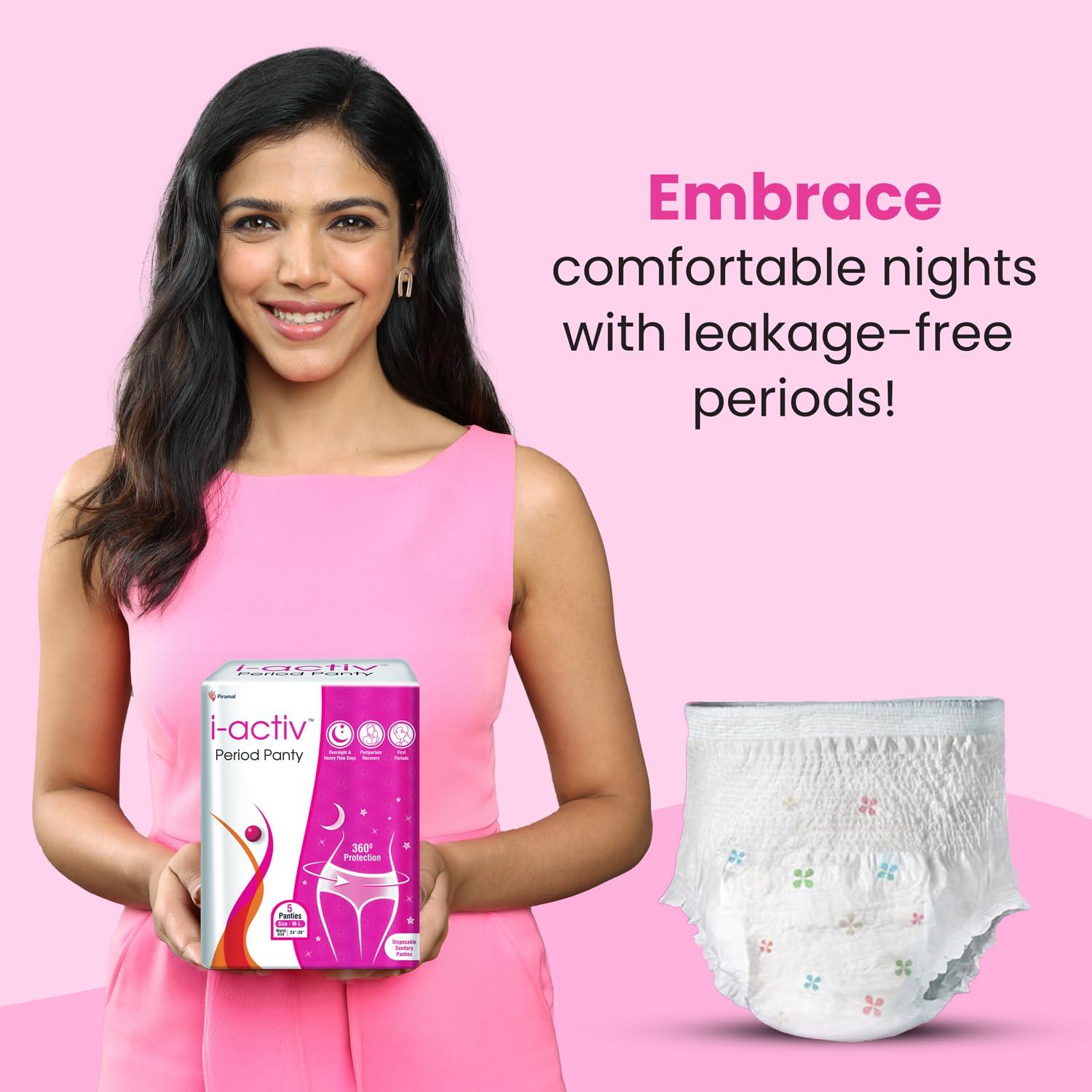 i-activ i activ Period Panty for Girls & Women | M-L | 5\'s Pack | Disposable Period Panties for Women | Maternity Pads after Delivery for Heavy Flow Periods | 360 Degree Protection | Waist Size - 24\" to 39\"
