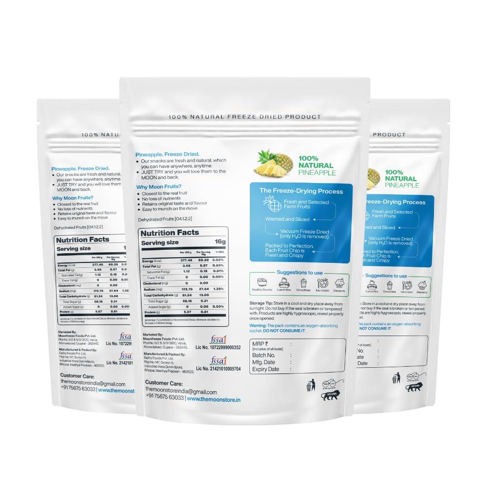 Moon Moon Freeze Dried Pineapple Chips | Healthy Pineapple Snack | 100% Natural, Vegan, No Preservatives, No Added Sugar | 16 Gm | Moon_Pineapple_Chips | (16Gm) Pack of 3