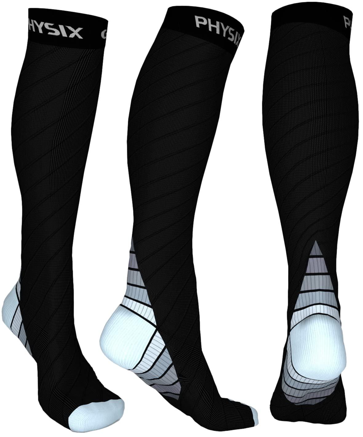 Physix Gear Sport Physix Gear Compression Socks for Men & Women 20-30 mmhg, Best Graduated Athletic Fit for Running Nurses Shin Splints Flight Travel & Maternity Pregnancy - Boost Stamina Circulation & Recovery GRY S/M