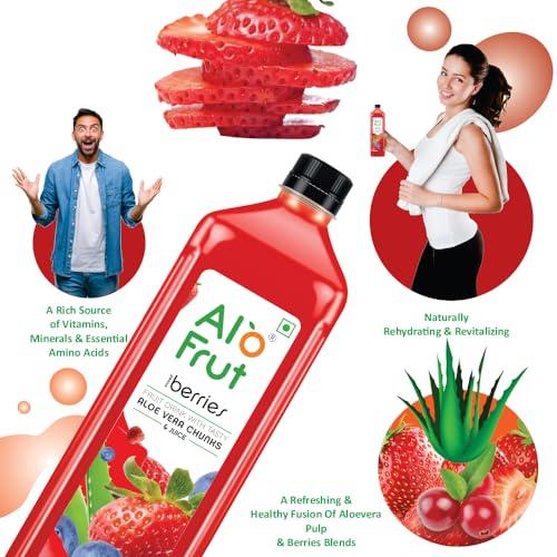 ALO FRUT Alo Frut Berries Aloevera Chunks & Juice 300ml(Pack of 24) - 1 Case | Fruit Juice Mai Aloevera Chunks| Healthy Hai Isme Aloevera Hai | Ready To Serve Drink