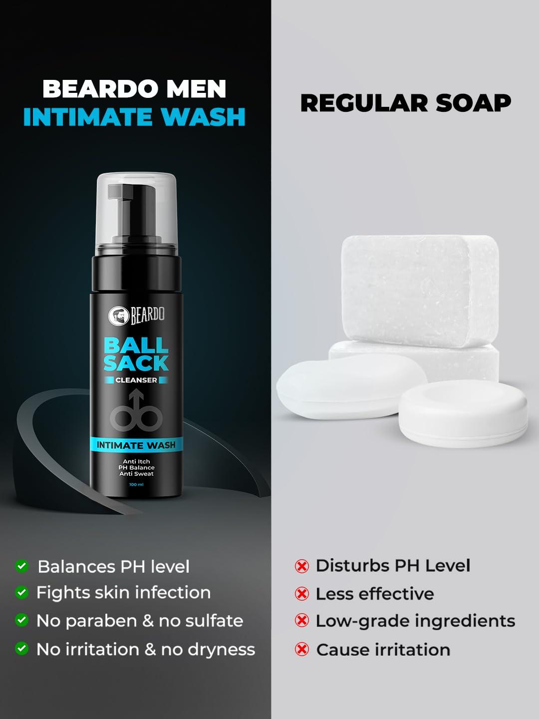 BEARDO Beardo Ball Sack Intimate Wash For Men, 100ml | Prevent Odour, Itch, Sweating | No Dryness No Irritation | PH Balance Intimate Foaming Cleanser For Men