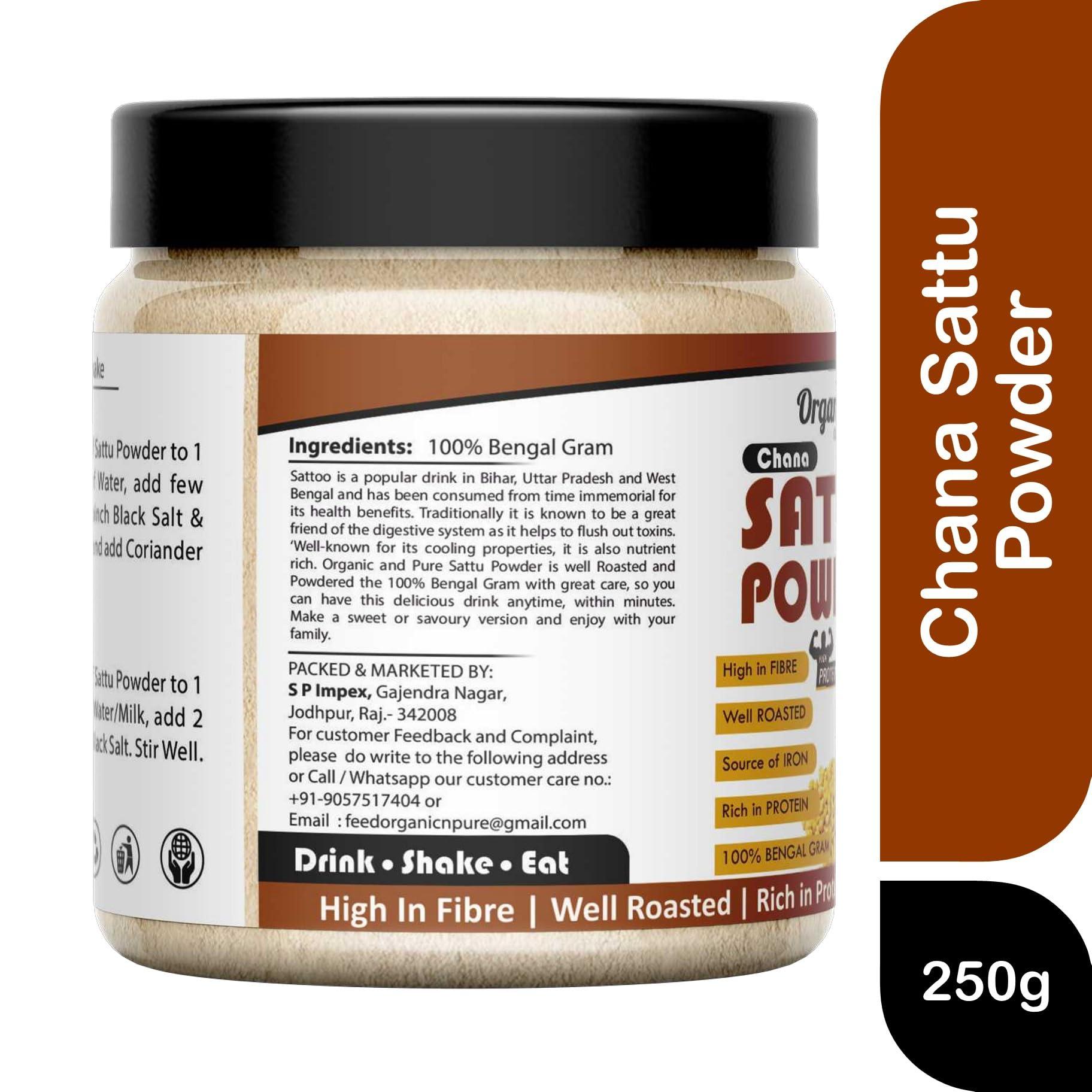 Organic and Pure Organic and Pure Chana Sattu Powder | Chana Ka Sattu | Roasted Gram Flour for Drink, Weight Gain, Protein, Muscle Gain (Jar Pack) (150g)