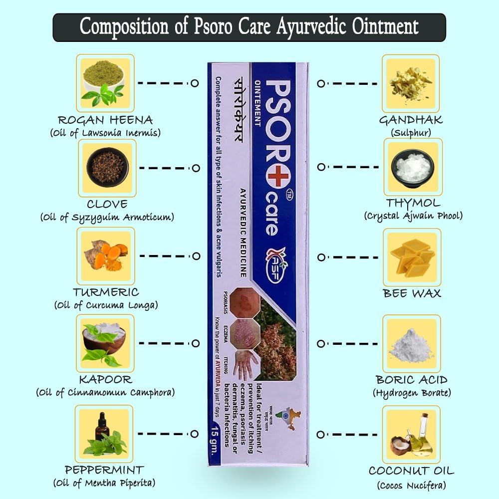 PSORO care Psoro Care Ayurvedic Ointment for Adults Psoriasis, Skin Itching, Eczema, Ringworm, Fungal Infections | All Skin Types - 15 gm (Pack of 1)