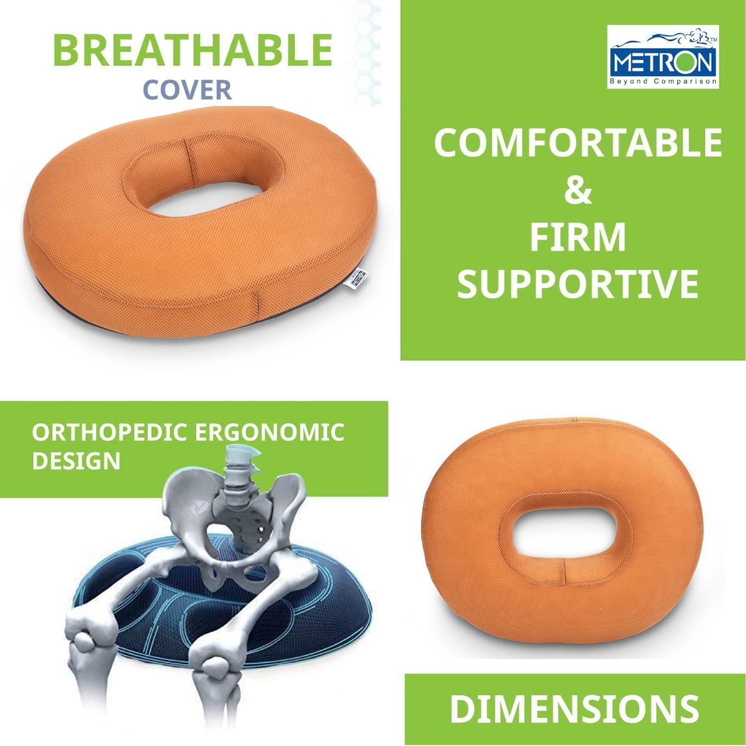 METRON METRON Donut Ring Cushion Pillow for Piles | Orthopedic Firm Support for Coccyx Hemorrhoids |Pain Relief during Pregnancy | Seat Chair Pillow for Tailbone Fistula | Washable Breathable Cover | Color Tan