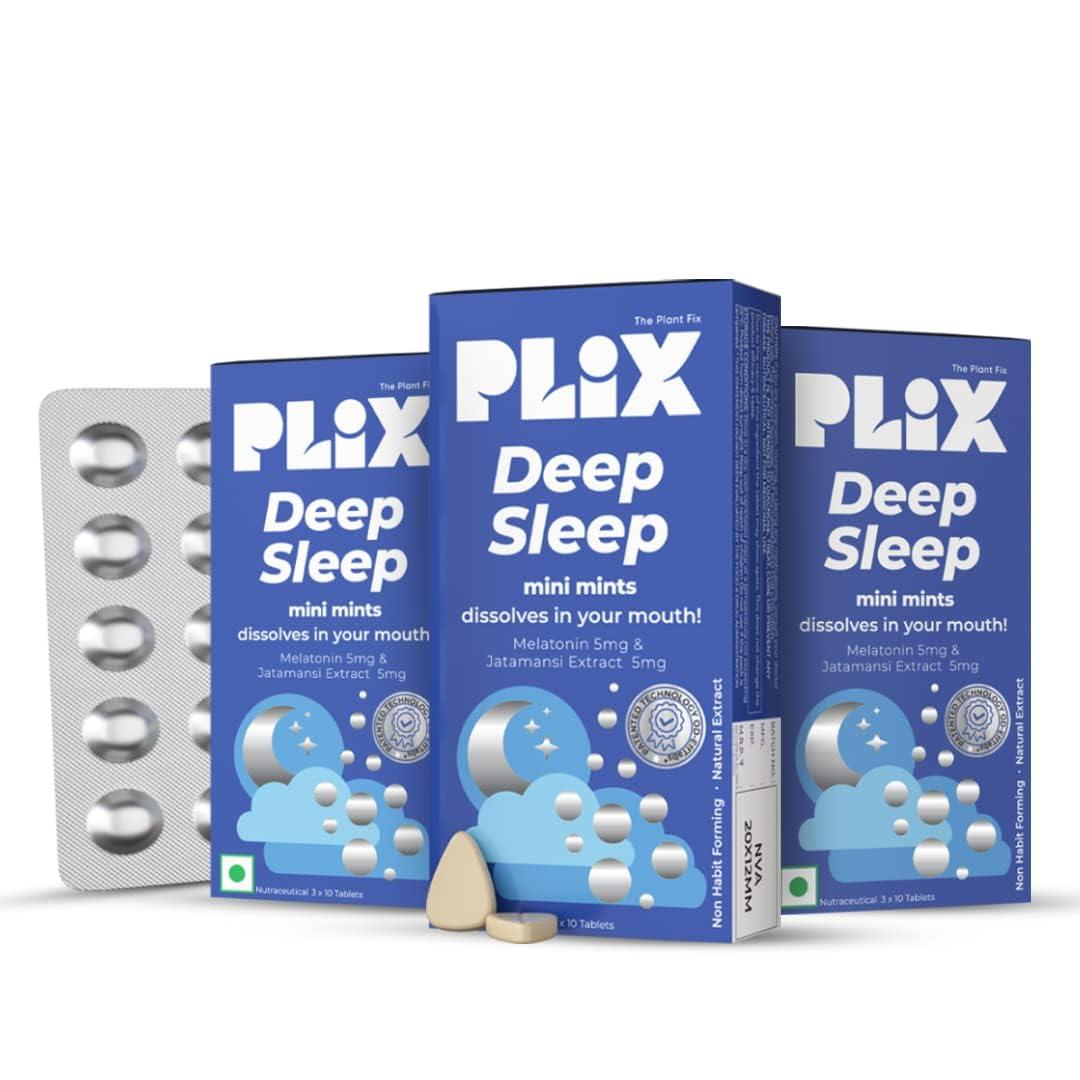 PLIX - THE PLANT FIX PLIX - THE PLANT FIX Melatonin Deep Sleep Oral Dissolving Mini Mints Effervescent Supporting Restful Sleep Tablet| Non Habit Forming | Melatonin And Jatamansi Extracts (5Mg) | Pack Of 3, 30 Mints