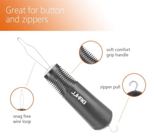 JJHREI Button Hook and Zipper Pull Helper - Dressing Button Aid Assist Tool for Arthritis Disabled - 2 in 1 Dressing Aid Tool
