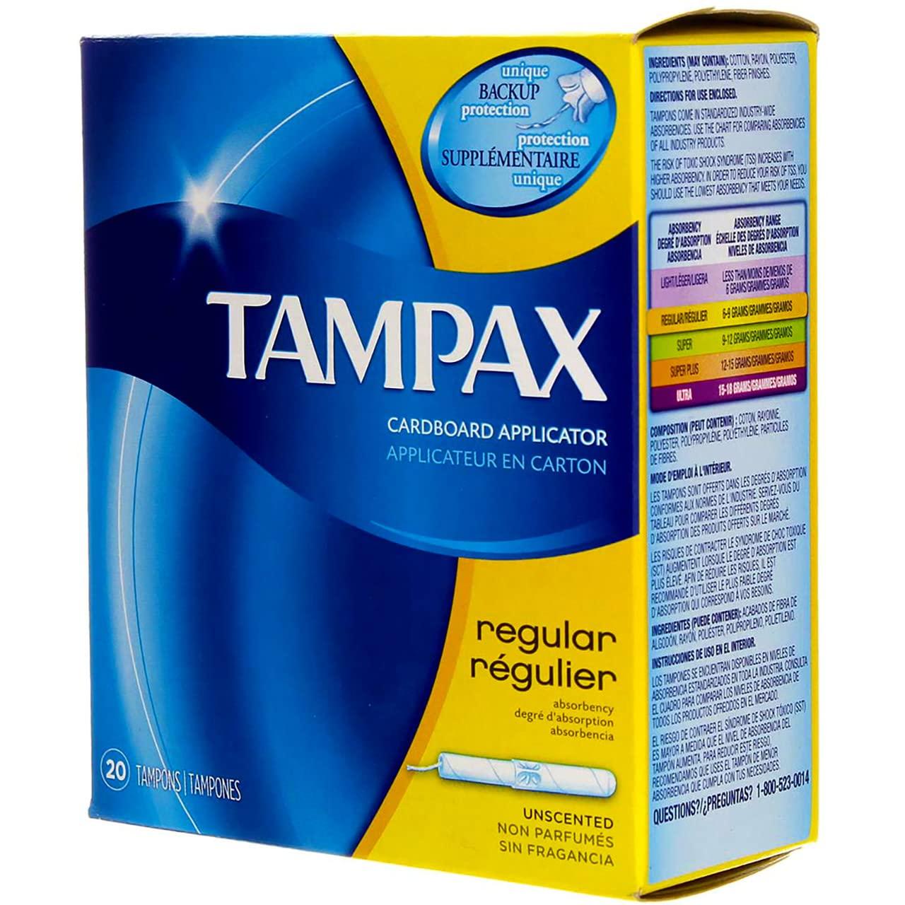 Tampax Tampax Cardboard Applicator Tampons, Regular Absorbency - 20 Count