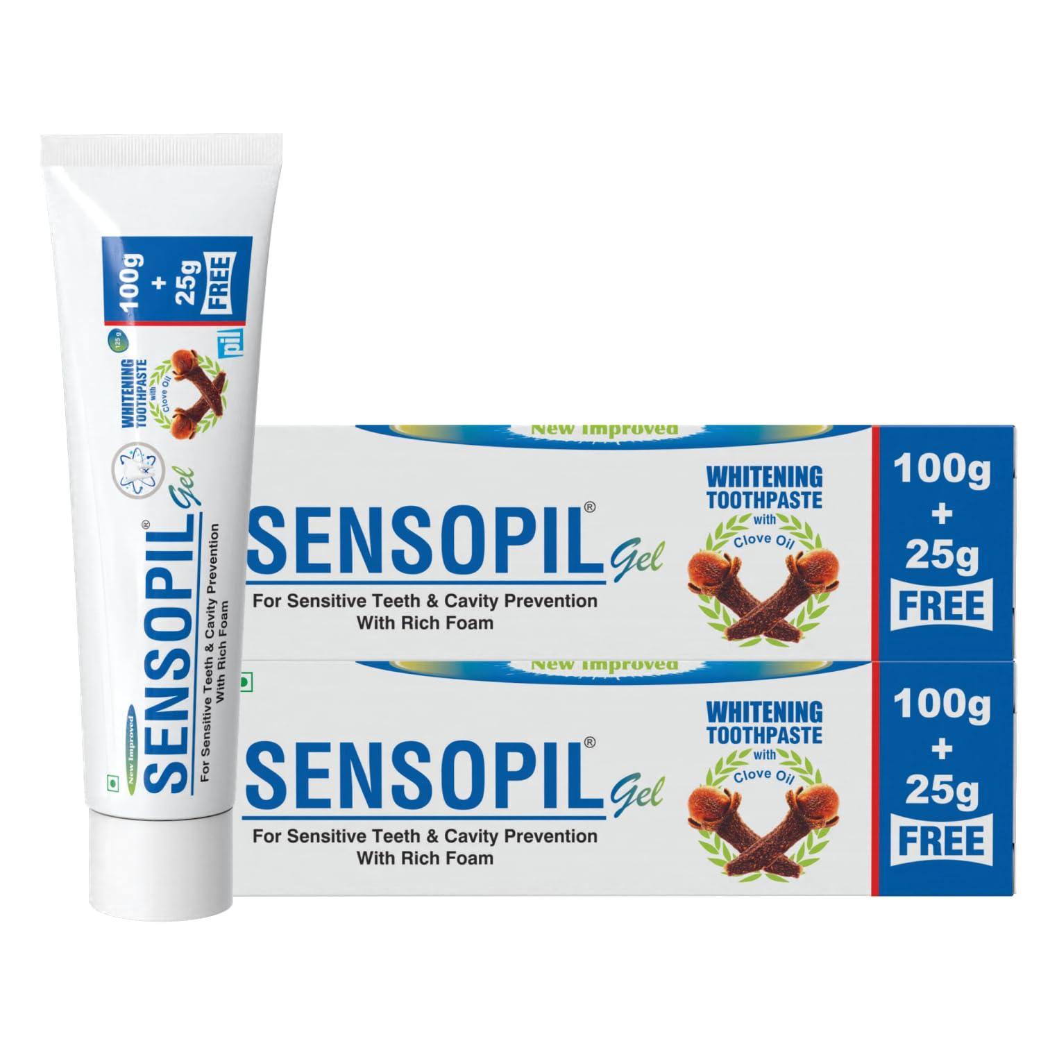 pil Sensopil Gel Whitening Toothpaste With Clove Oil & Dual Action Formula | For Sensitive Teeth & Cavity Prevention- (125g Each) (Pack of 2) | AFR23117