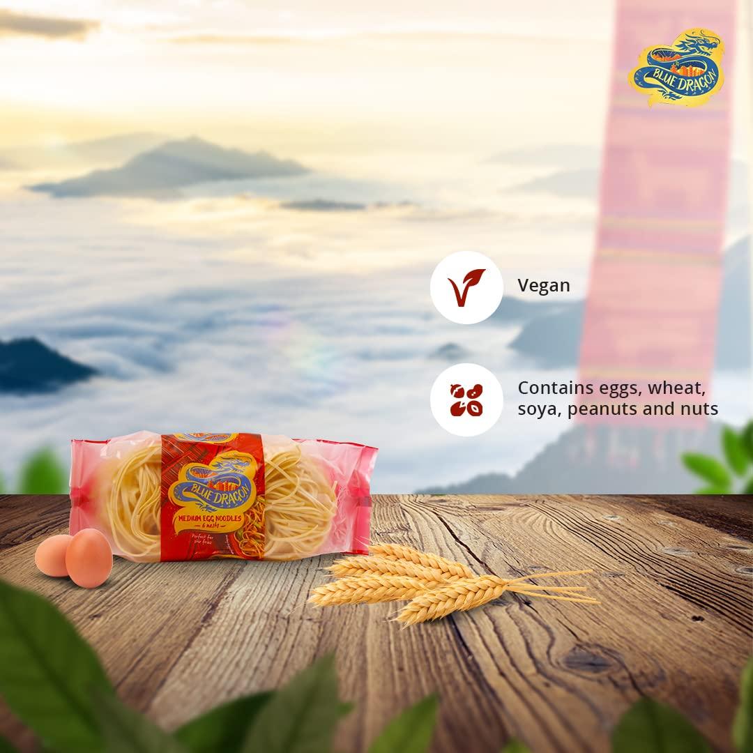 Blue Dragon Blue Dragon Egg Noodle Medium - 300g & Egg Noodle Fine - 300g | No Preservative & Artificial Colors | Eggs, Wheat, Soya Wheat, Peanuts And Nut | Noodles Packet (Combo of 2)