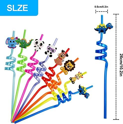 TWIN SEVEN TWIN SEVEN® Reusable Plastic Drinking Party Curly Straws for Kids, Birthday Decorations, Girls Party, Flavors Smoothie, Milkshakes – Cartoon Character (Pack of 4)