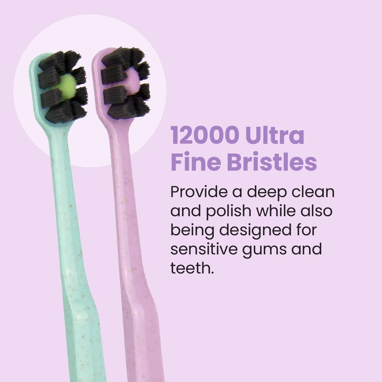 Lindo Lindo EcoCare Polishing Toothbrush - Charcoal Infused Bristles & Biodegradable Handle, for Sensitive Gums and Teeth, 12000+ Ultra Fine Charcoal Infused Bristles, Soft and Gentle, Pack of 4