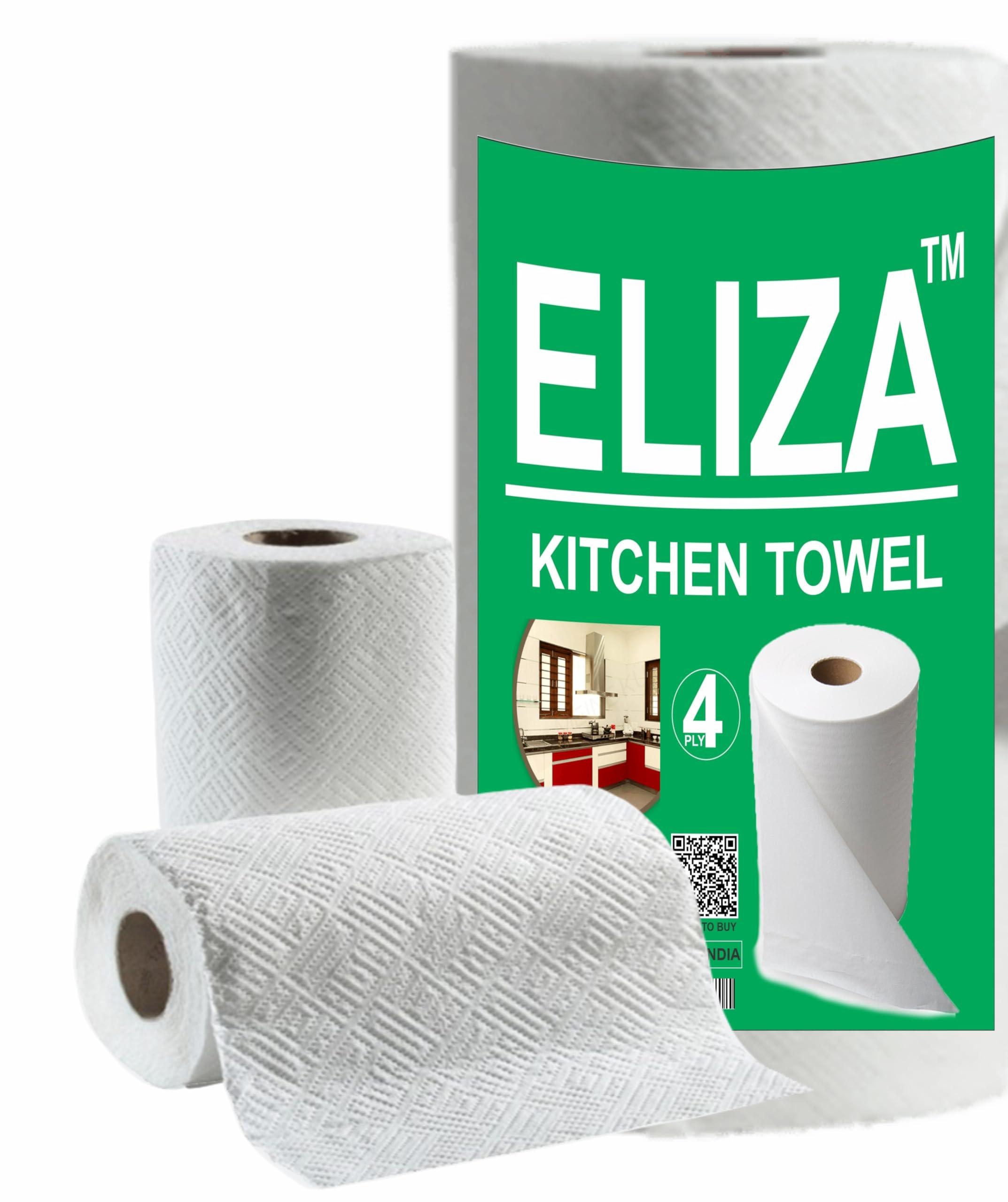 ELIZA Eliza Premium 4 Ply Kitchen Towel Tissue Paper Roll - Pack of (60 Pulls Per Roll 4ply, 60 Sheets)