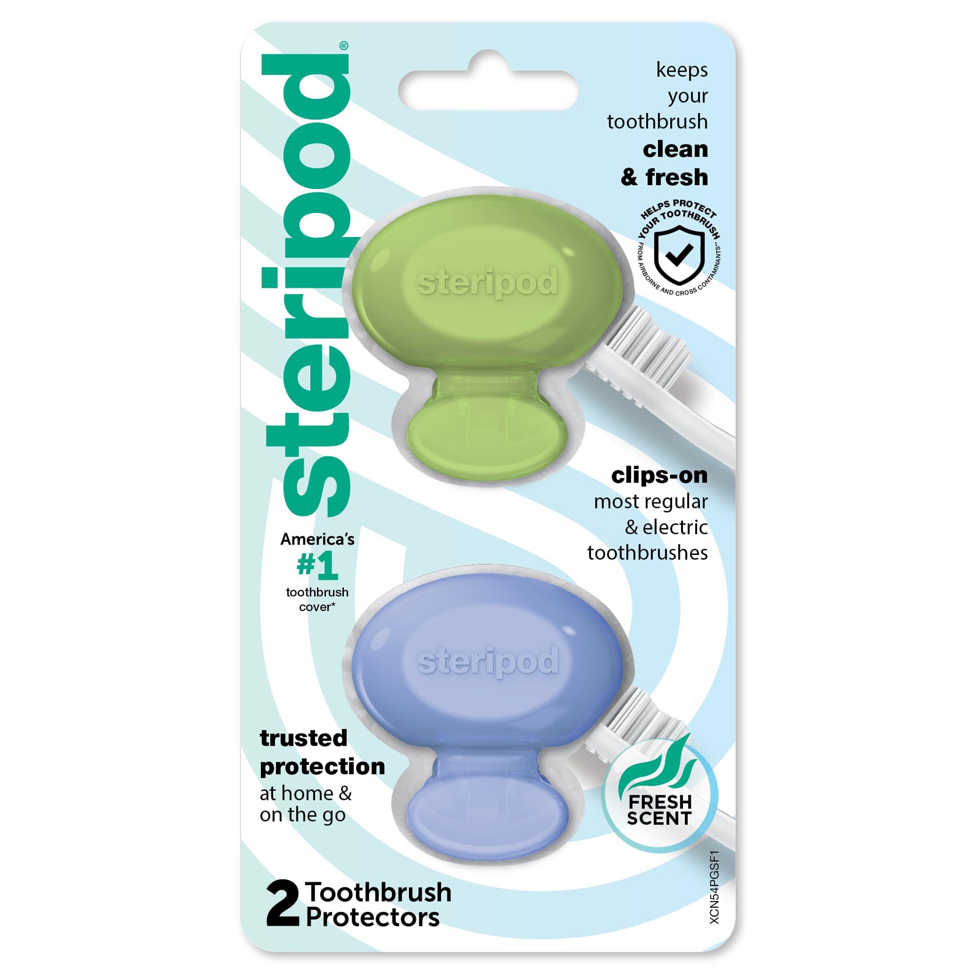 Steripod Steripod Clip-On Toothbrush Protector, Green and Blue, 2 Count