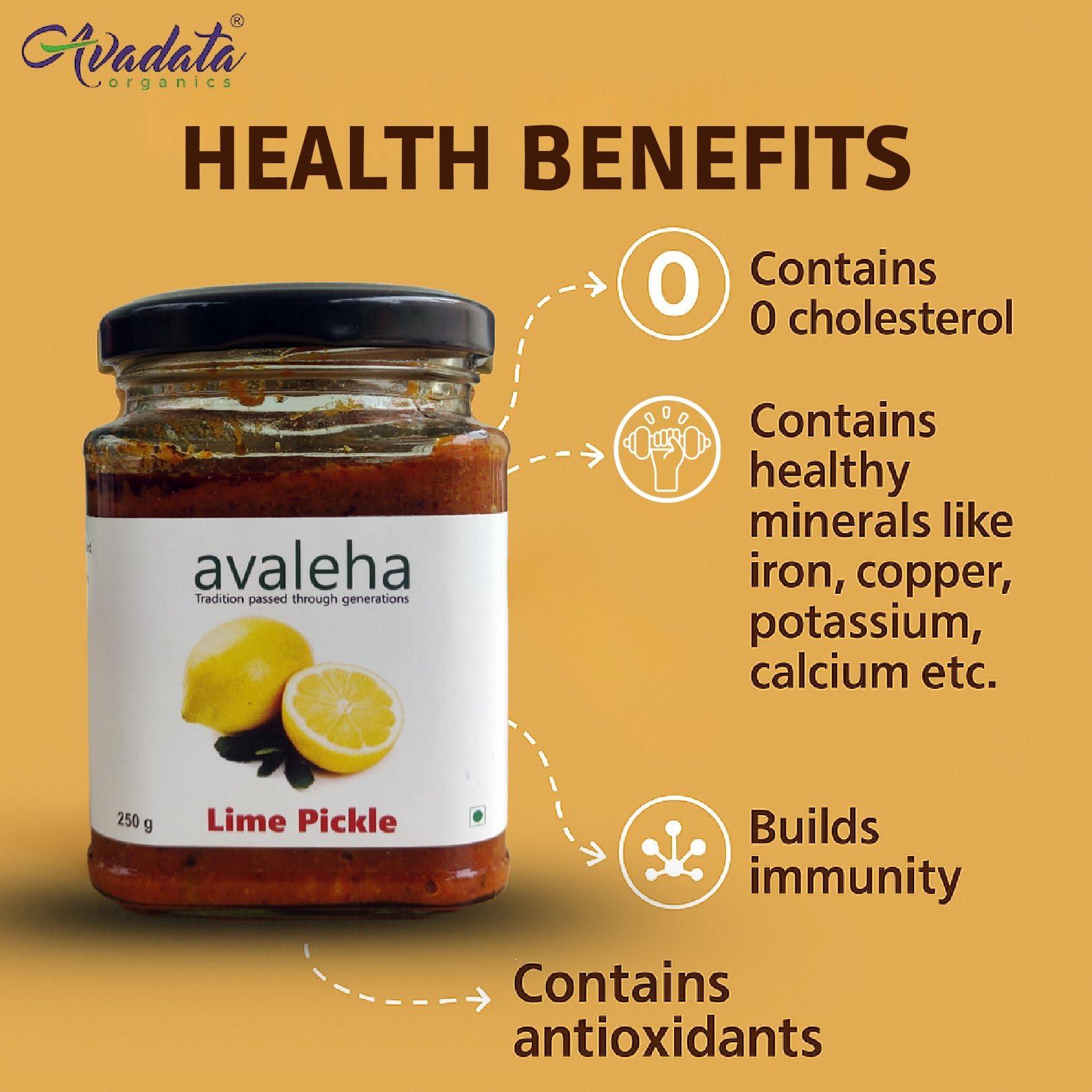 AVADATA ORGANICS - The healthy way of life Avadata Organics Avaleha Lime Pickle -250 gm Authentic Kerala Style Achar |Traditional South Indian Taste | Homemade Nimbu Achar | Tangy and Spicy | No Preservatives and colors
