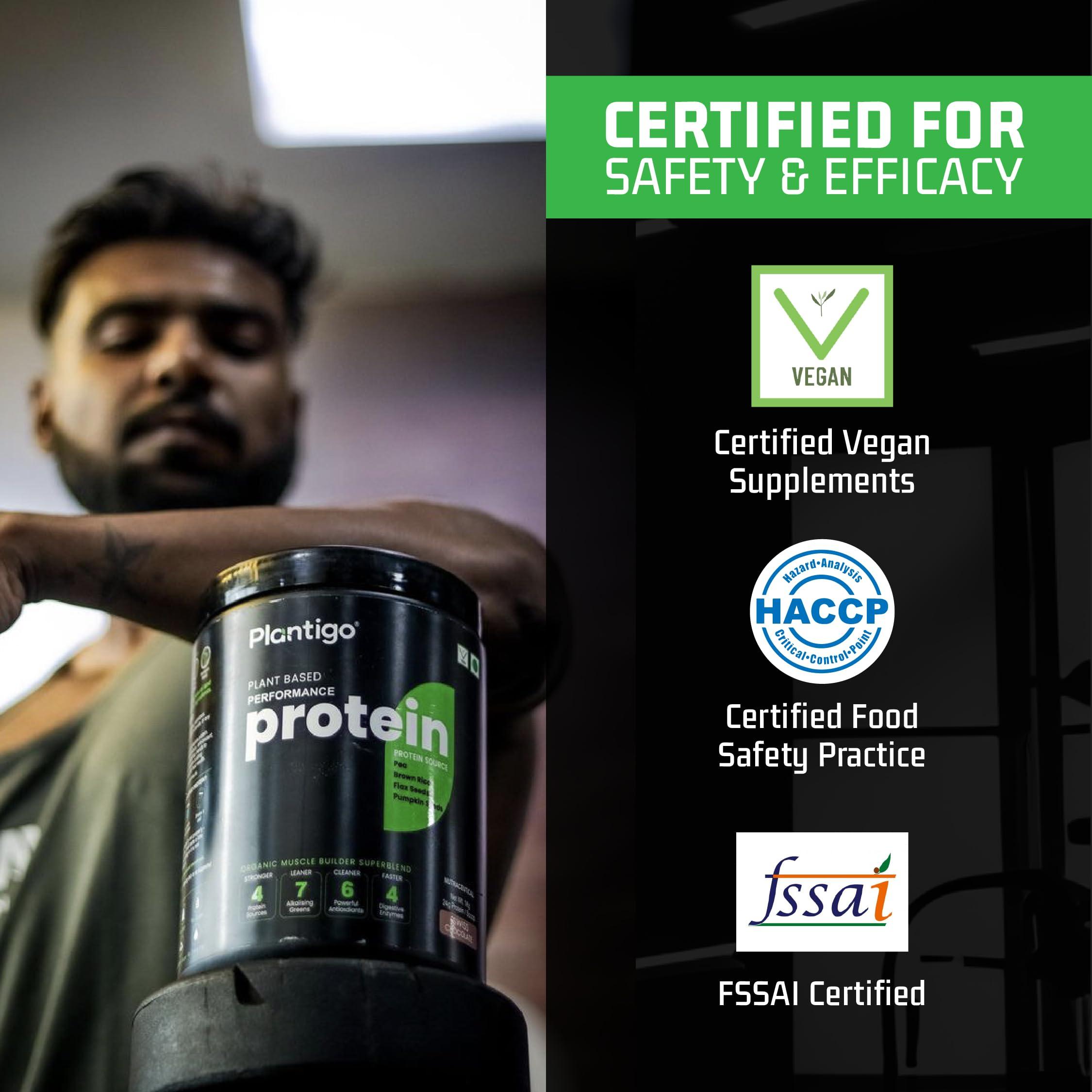 PLANTIGO Plantigo Plant Protein Powder - Men & Women, 500g Brazilian Chocolate | Plant Based Vegan Pea Protein Powder | 24g Protein, 5g Fiber, 3g BCAA, 20+ Vitamins, Minerals| No Added Sugars, No Preservatives