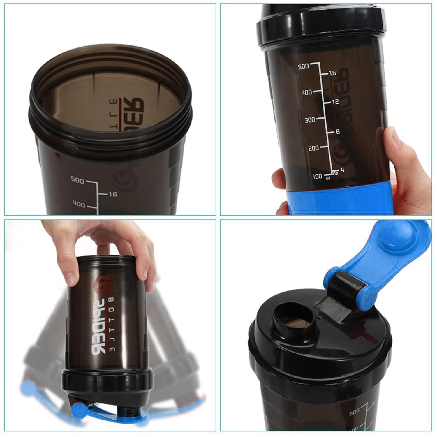 MIVVA MIVVA Spider Bottle Compact Gym Shaker Bottle, Shaker Bottles for Protein Shake with Extra Compartment, Bpa Free Material, Plastic. Capacity 500ml (Blue)