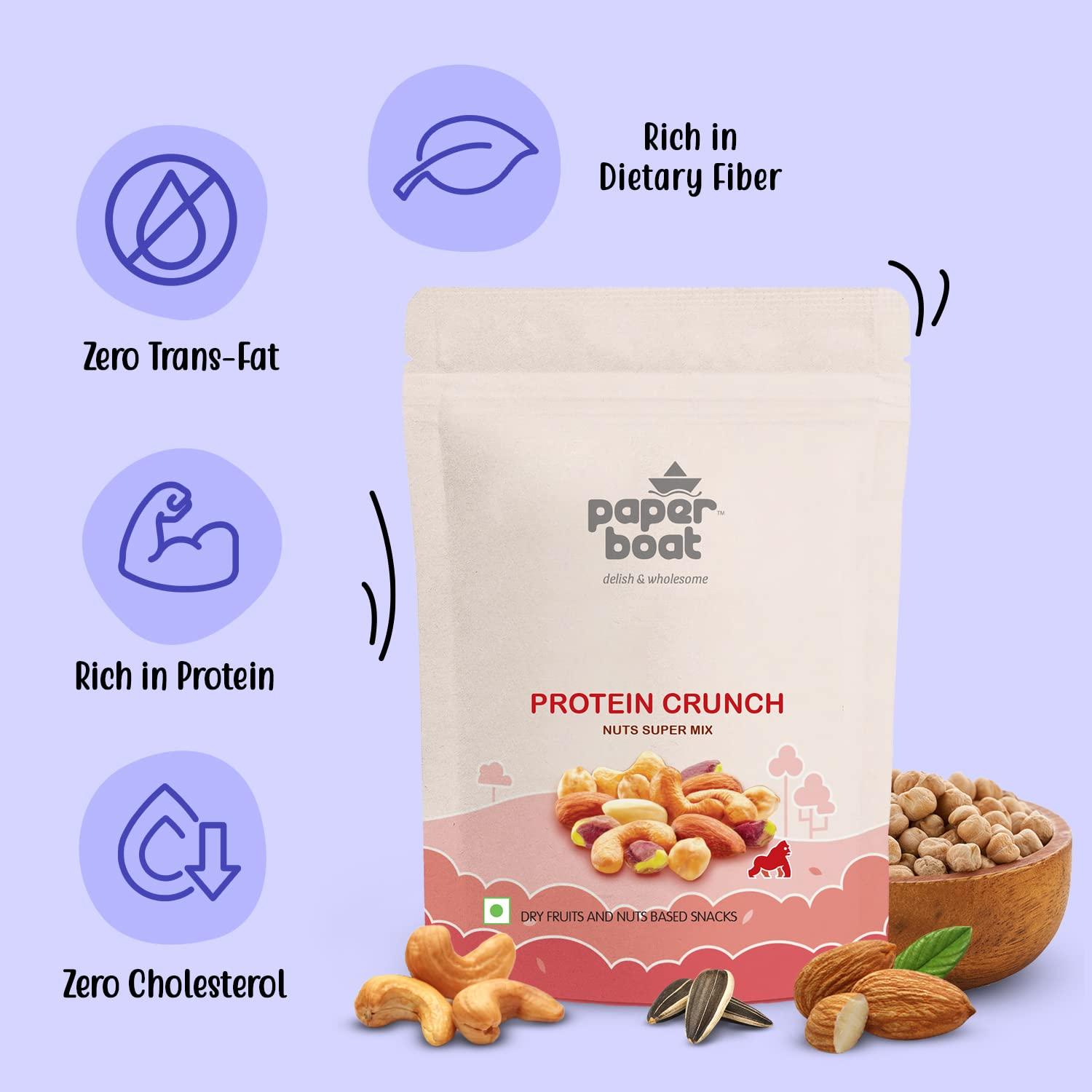 Paper Boat Paper Boat Protein Crunch, Premium Nuts SuperMix, Healthy Trail Mix Dry Fruits | Almonds I Cashews I Pistachio I Chickpeas | Dryfruit Pouch (200 gm)