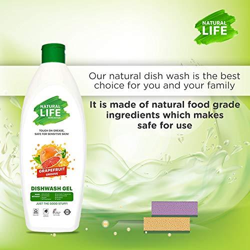 NATURAL LIFE NATURAL LIFE Ultra Dish Washing Liquid Gel with Natural Ingredients, Grapefruit Grove Fragnance, Non Toxic and Baby Safe, Eco Friendly, Pet Safe - 500 ml (Pack of 2)