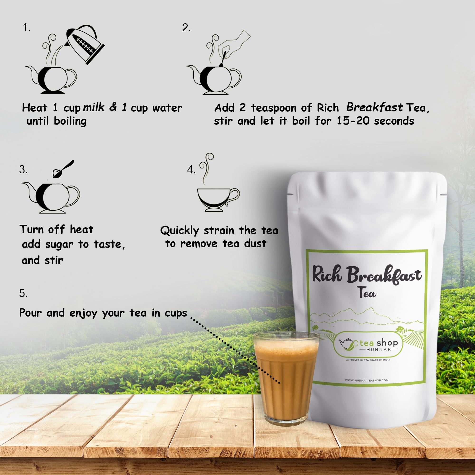 Generic Rich Breakfast Tea from Munnar, Kerala Fresh & Aromatic Best for Milk Tea Authentic Indian Chai Direct Factory Source 250 Grams