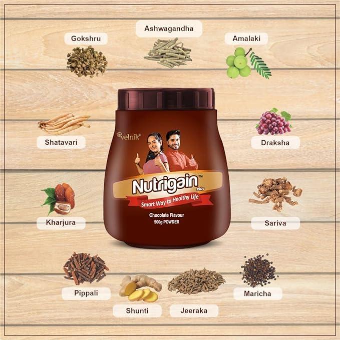 Nutrigain Plus Nutrigain Plus Ayurvedic Weight Gainer Supplement Powder for Women and Men Chocolate Flavour 500 gm (pack of 2)