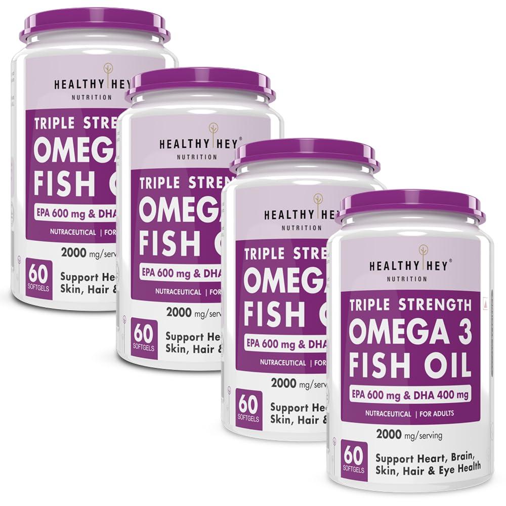 HealthyHey Nutrition HealthyHey Nutrition Fish Oil - Omega 3 Mercury Free (2000 Mg) Burpless - 60 Softgel (600 EPA & 400 DHA) - Pack of 4