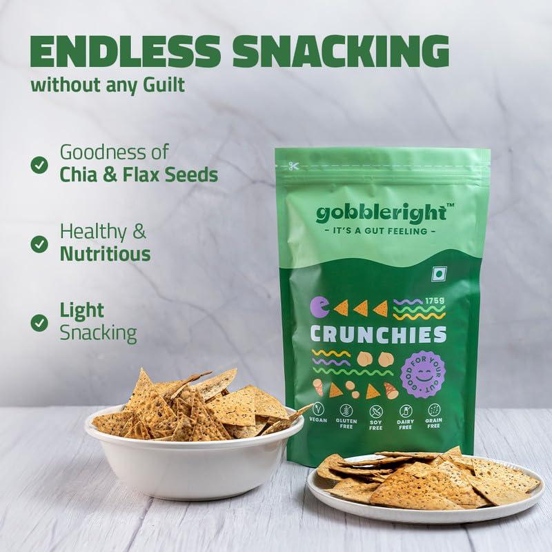 GOBBLERIGHT gobbleright Crunchies - Pack of 1/Nacho Tortilla Style Chips/Gluten Free, Vegan,Dairy free, Soya free, Grain free (80 Gm Per Pack)