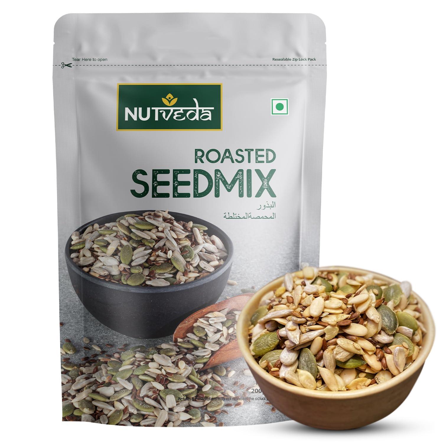 NUTVEDA NUTVEDA Roasted SEEDMIX 200g - Ready to Eat | Pumpkin Seeds | Sunflower Seeds | Muskmelon Seeds | Flax Seeds