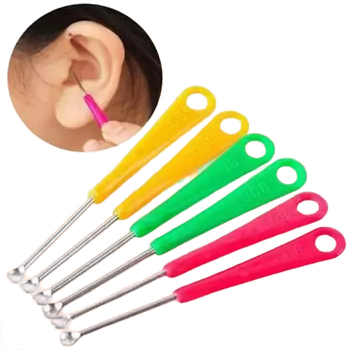LOOK AT LOOK AT Stainless Steel Ear Pick Wax Cleaner Scoop Spoon Tool Ear Pick Remover Earwax Removal Multi Color Pack Of 6