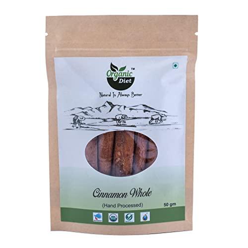 Organic Diet - Natural is Always Better Organic Diet Fresh & Pure Organic Cinnamon Stick Whole Raw (Cinnamon Bark | Dalchini | Cinamanon Stick) Delicious Spices Whole and Nutritionally Rich, Chemical & Pesticides Free, 50 gm (Pack of 1)