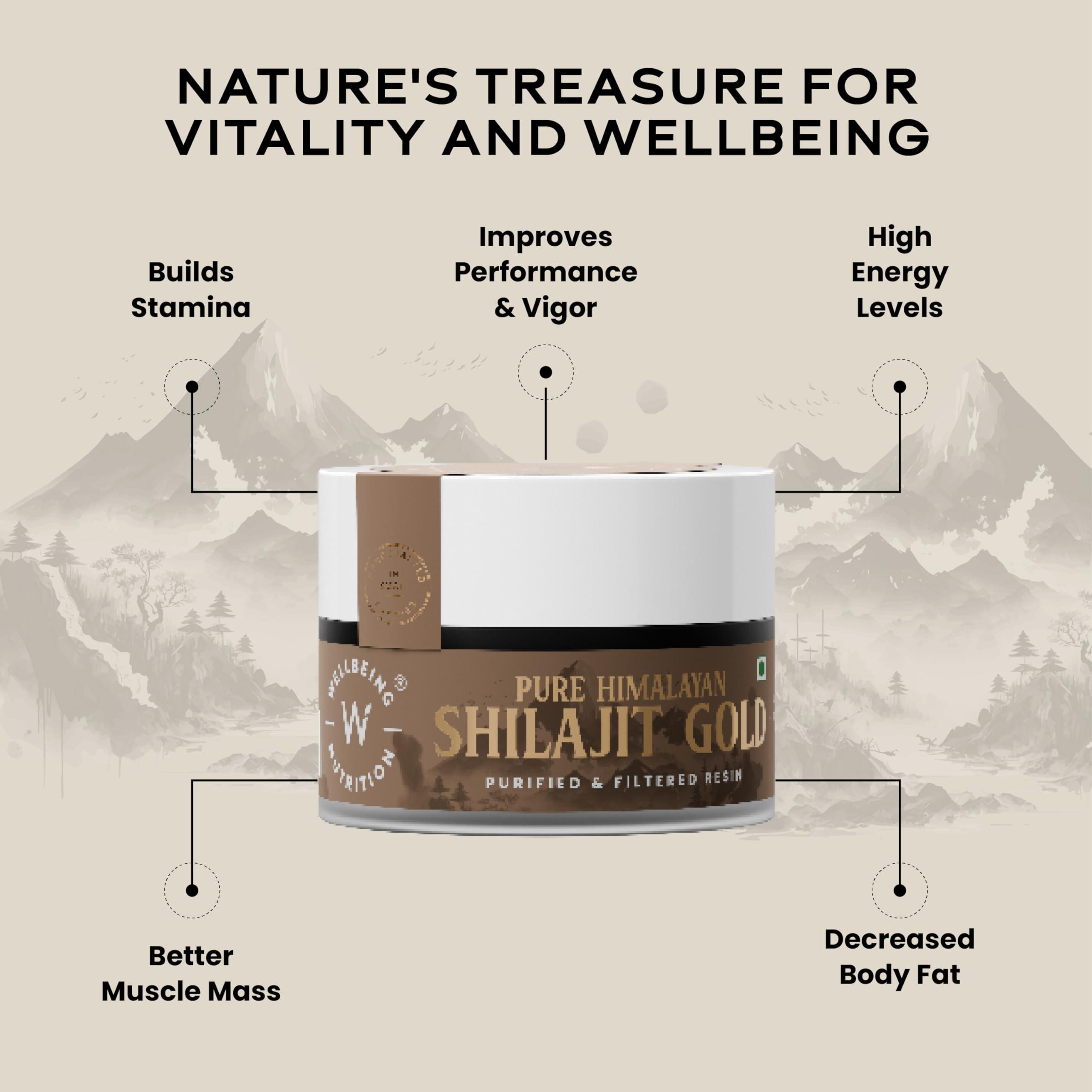 Wellbeing Nutrition Wellbeing Nutrition Pure Himalayan Shilajit Gold Resin for Strength, Stamina, Performance, Stress Relief and Vitality | With Ashwagandha, Safed Museli & Swarna Bhasma (24K Gold Leaf) | Lab Tested - 20g