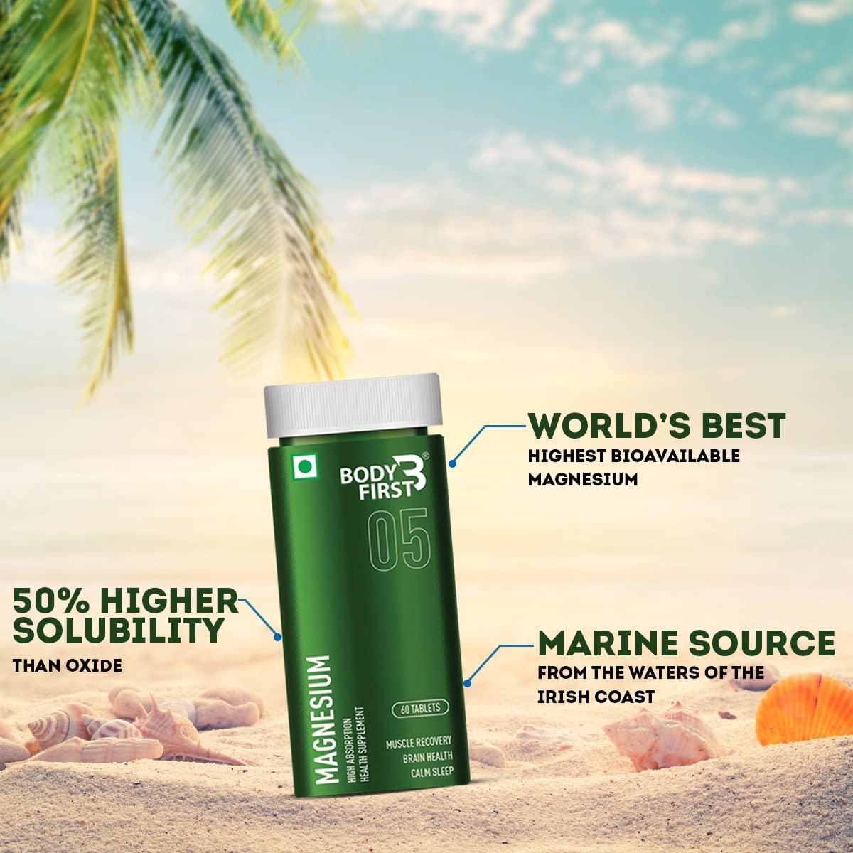 Body First Body First Aquamin Magnesium - Supports Energy & Enzyme Production, Bone Health, Muscle Soreness & Cramps, Relax Calm Sleep & Recovery, 60 Veg Tablets