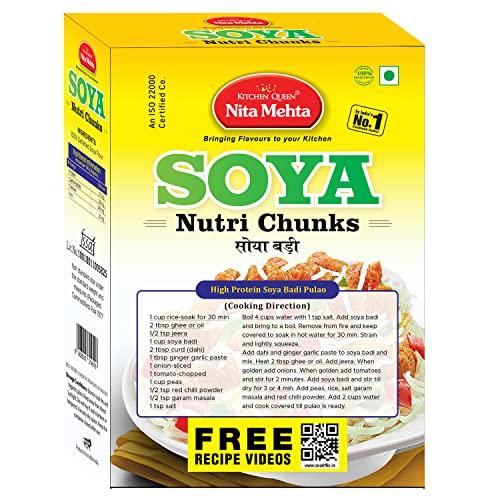 KITCHEN QUEEN NITA MEHTA KITCHEN QUEEN NITA MEHTA Soya Nutri Chunks 600g | Soya Chunks | Perfect for Making Soya Chunks Manchurian, Soya Chunks Fry, Soya Pulao, Soya Fried Rice - (3 X 200g = 600g)
