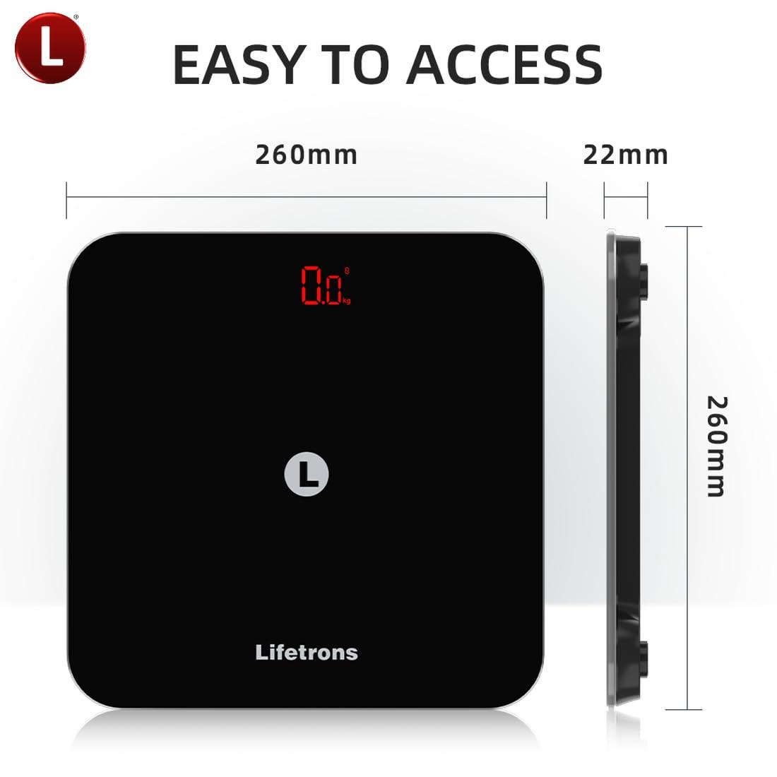 Lifetrons Thin Plus Bluetooth Digital Weight Machine Accurate Weight Measuring Scale for Home Use Portable & Compact Weighing Machine Suitable for Adults and Kids Free Lifetrons App - Black