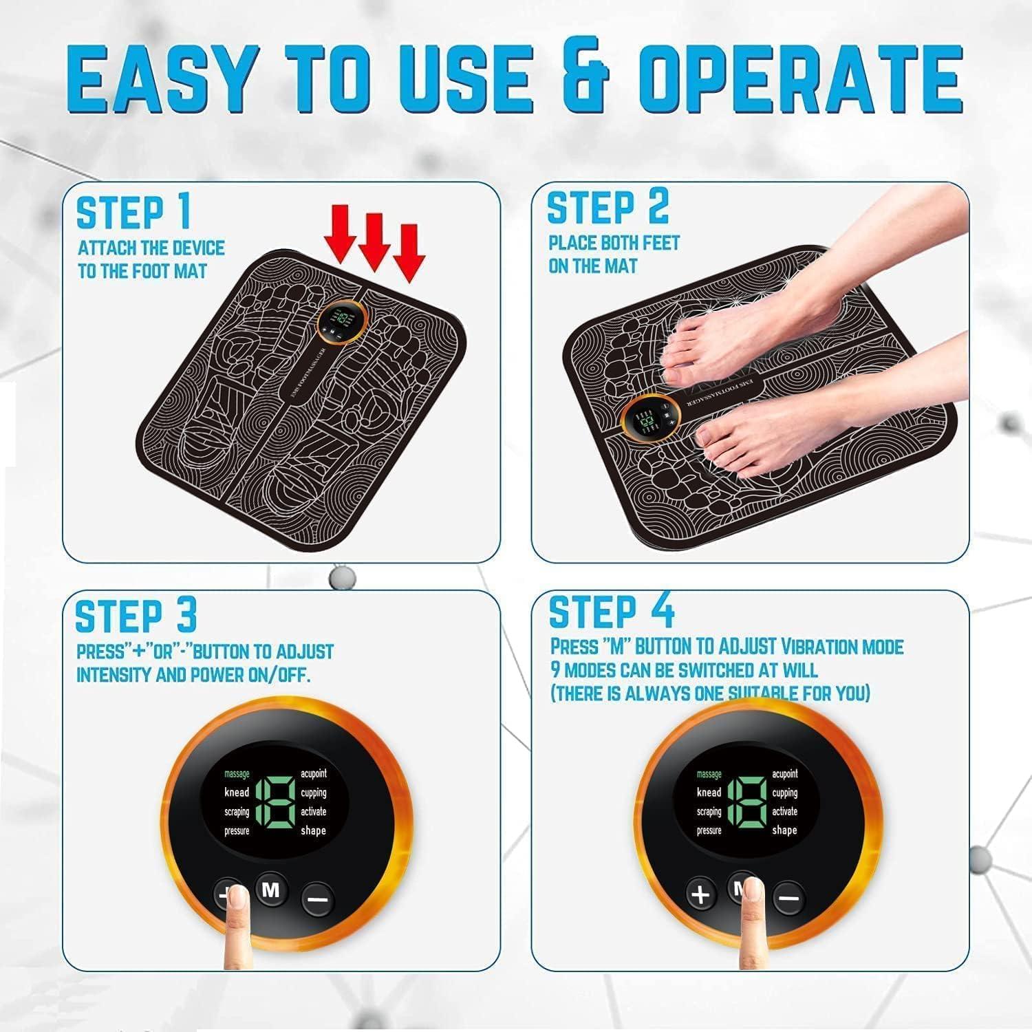 ONESTA Onesta EMS Foot Massager Mat for Neuropathy Foot Massager for Pain Plantar Relief, Improve Circulation, Muscle Relaxation, Portable & Rechargeable Feet Massager Heavy PVC Pad with 8 Modes &19 Levels