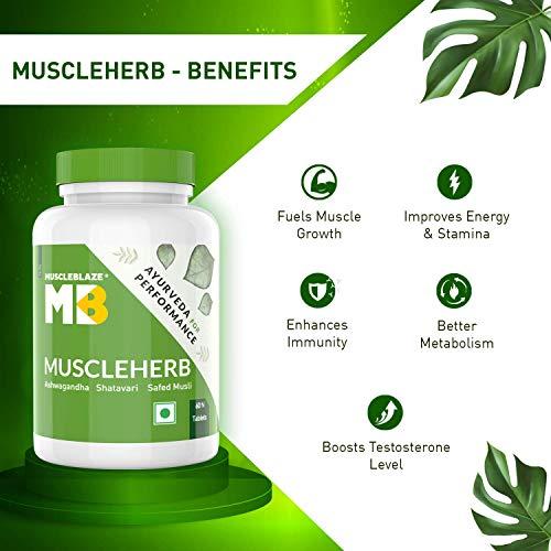 MuscleBlaze MuscleBlaze MuscleHerb, Ashwagandha, Shatavari and Safed Musli, For Muscle Gain & Performance, Ayurveda For Performance, Ayush Approved, 60 Tablets