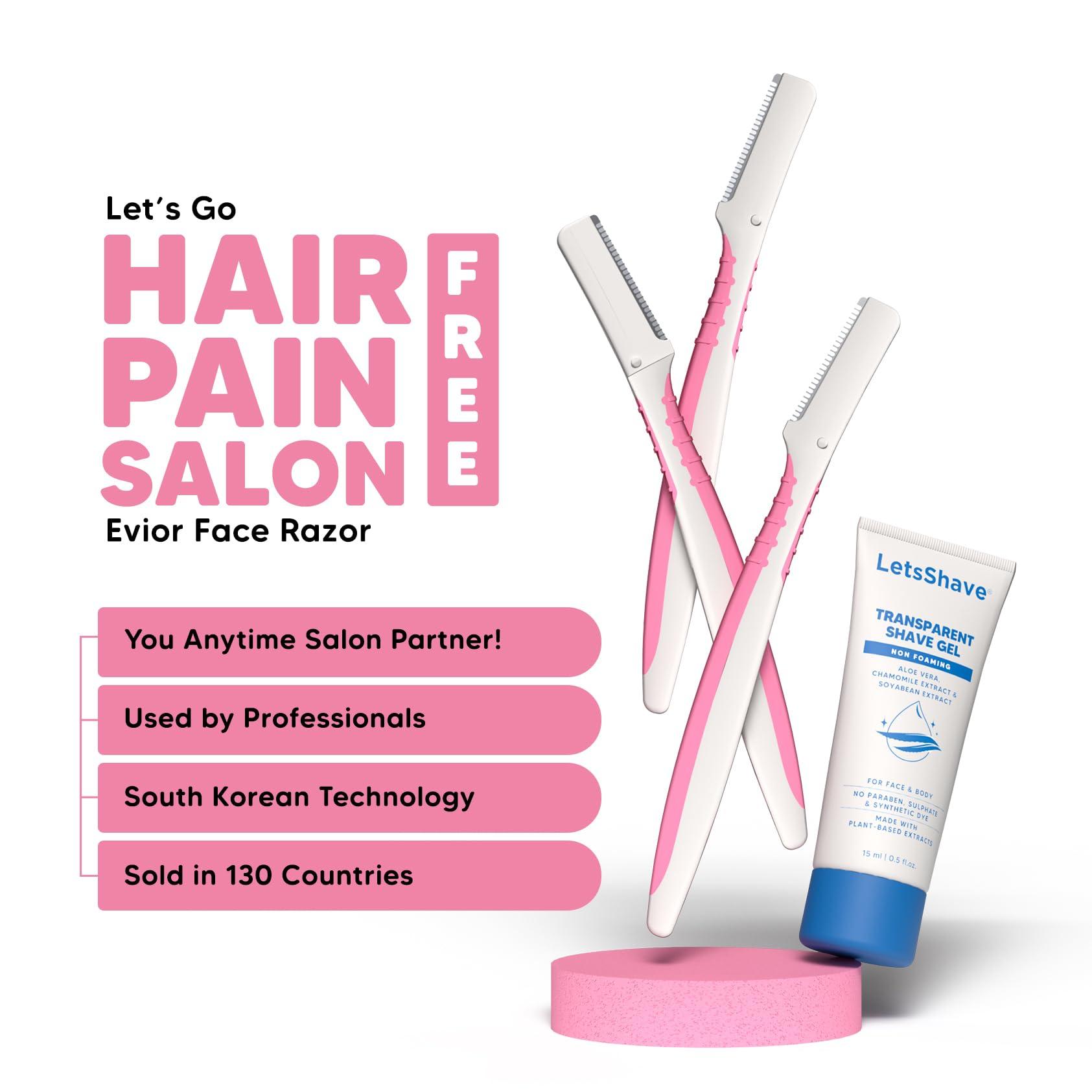 LetsShave LetsShave Evior Face & Eyebrow Razor For Women - Pack of 6 + Free Transparent Shave Gel 15ml | Skin-Safe Hair Removal Razors | For Eyebrows, Upper Lip, Forehead, Peach Fuzz | 300 Days of Dermaplaning