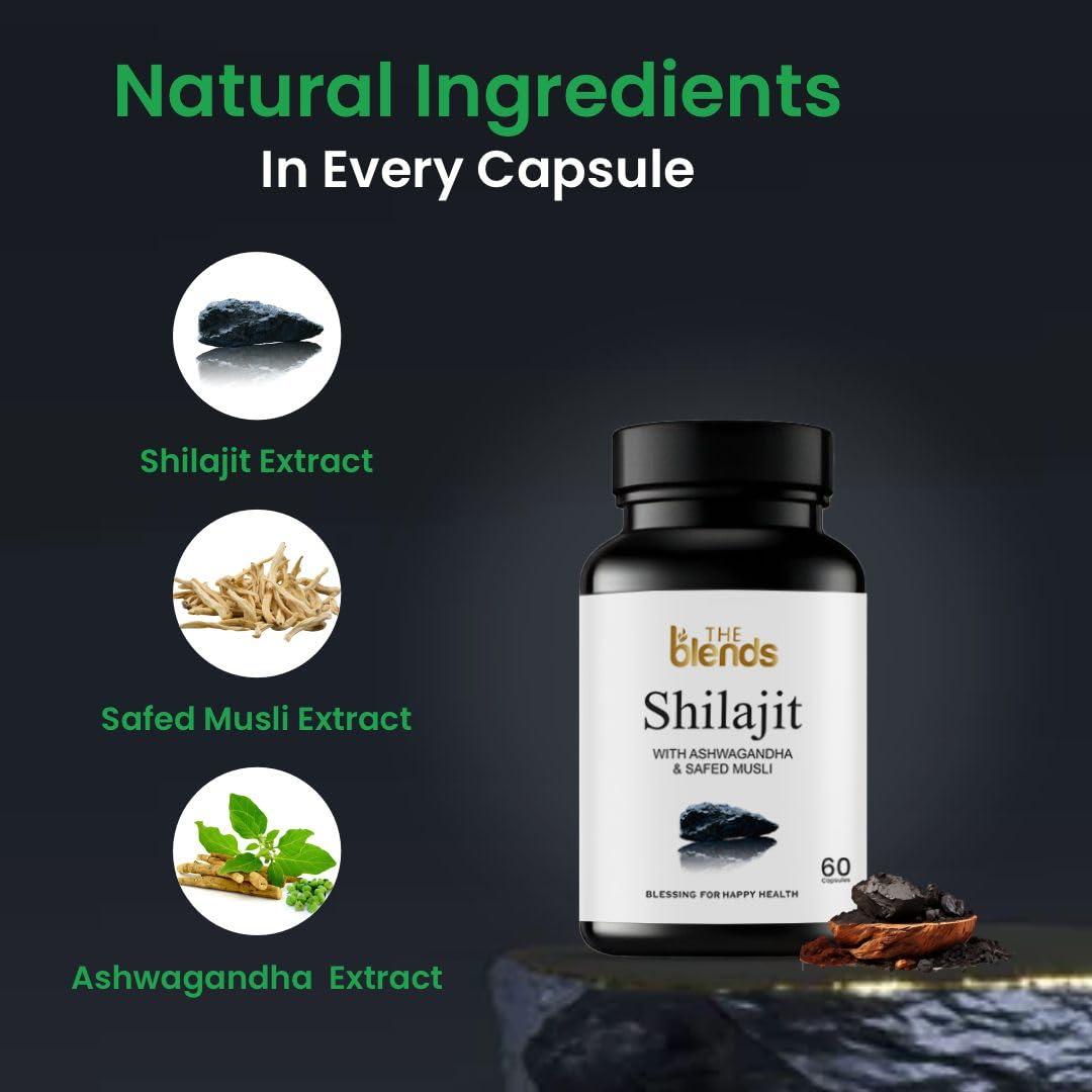 The blends The Blends Shilajit Capsule 500 MG with Ashwagandha and Safed Musli, For Men & Women Pack of 1 (60 Capsule)