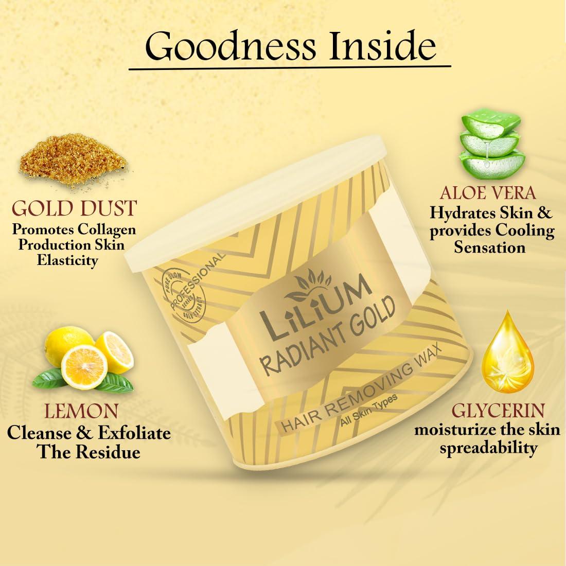 Lilium Lilium Gold Hair Removing Wax 600gm | For Legs, Arms, Underarms, Bikini Line & Full Body | Gives Smooth, Radiant & Moisturizes Skin | Easy & Quick Hair Removal At Home | Men & Women | All Skin Types
