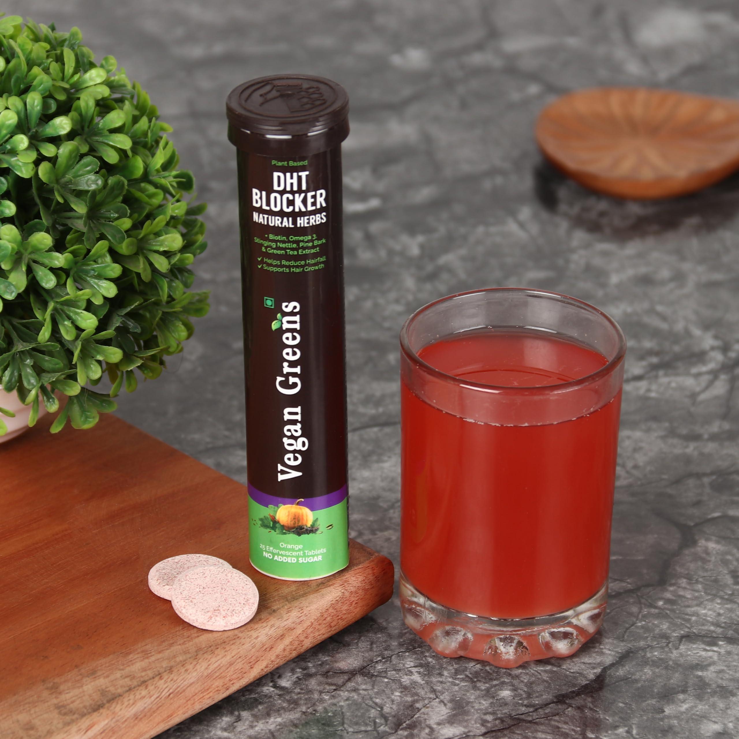 Vegan Greens Vegan Greens Plant Based DHT Blocker With Biotin, Omega 3, Stinging Nettle, Pine Bark, Green Tea. For Hair Growth, Hair Fall Control, Healthy Hair For Men & Women (100 Effervescent Tablets, Orange)